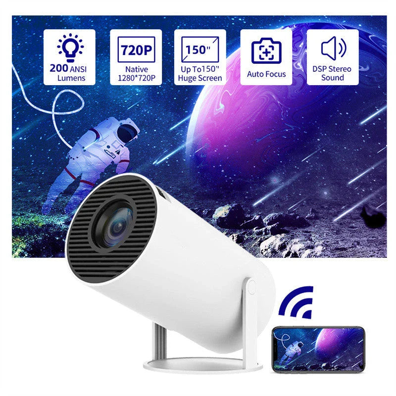 Magcubic HY300 Portable Projector with 180-degree rotation, automatic keystone correction, and wireless connectivity for a seamless home entertainment experience.