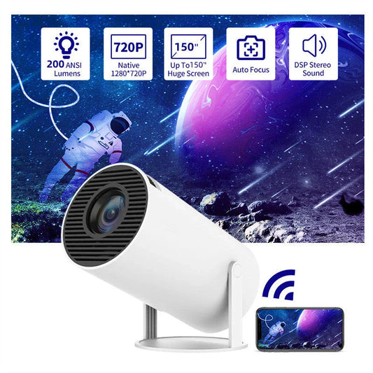 Magcubic HY300 Portable Projector with 180-degree rotation, automatic keystone correction, and wireless connectivity for a seamless home entertainment experience.