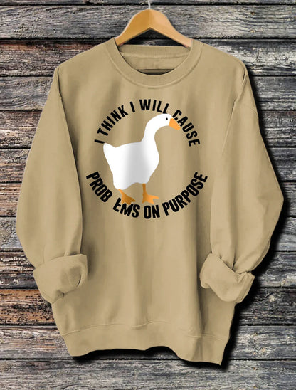 Women's Long Sleeved Printed Hoodie in grey, khaki, and brown with front pocket