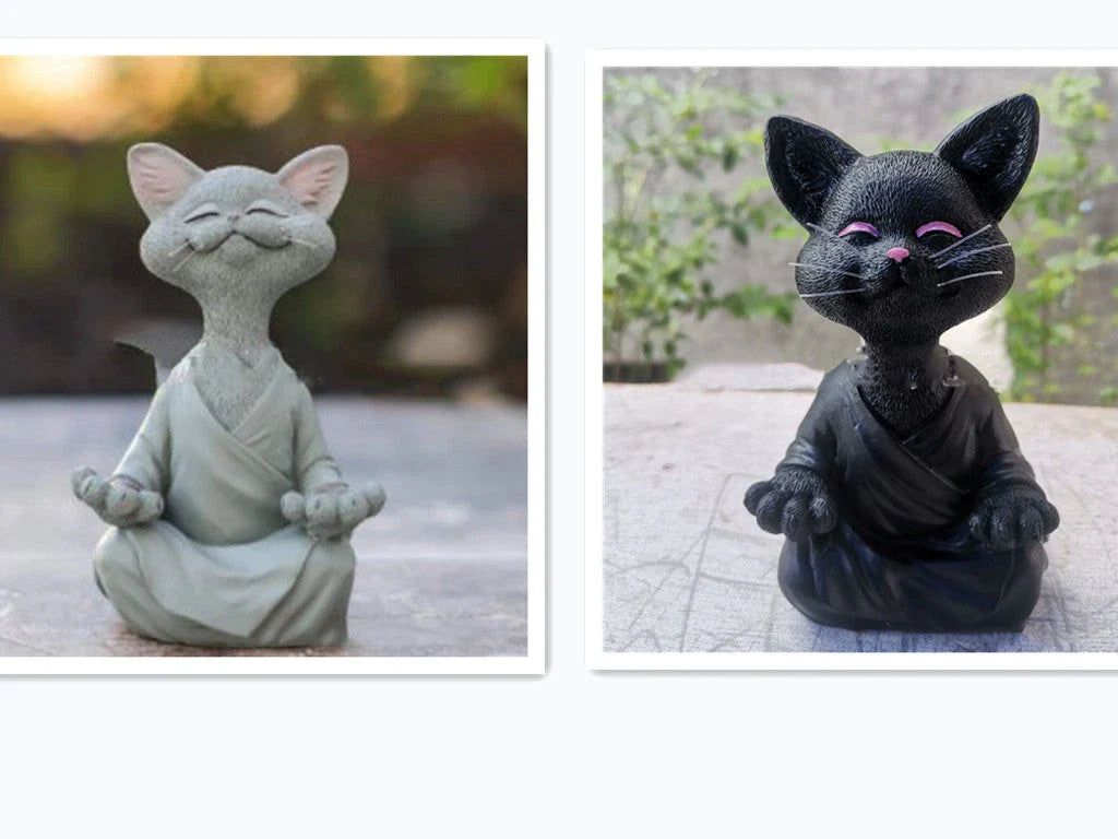 Captivating Black Buddha Cat Figurine crafted from premium resin, perfect for meditation spaces, yoga studios, and home decor