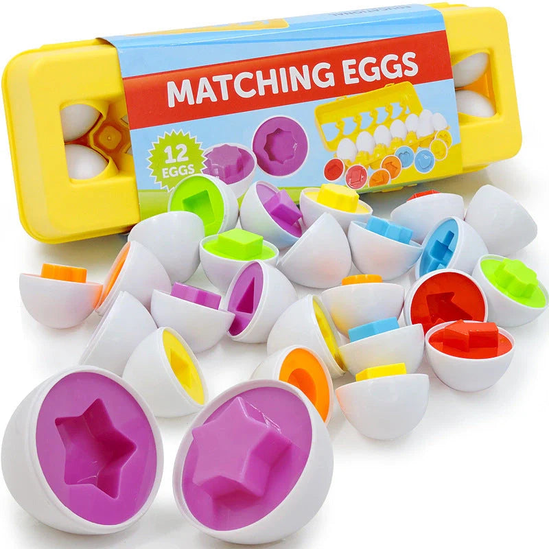 Educational smart egg toy for children, featuring 12 colourful eggs for shape and colour matching