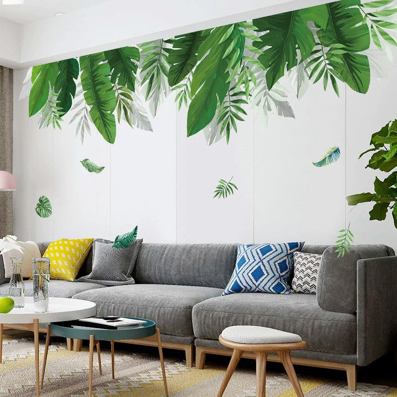 Lush green plant wall stickers in a Nordic-inspired design for home decoration