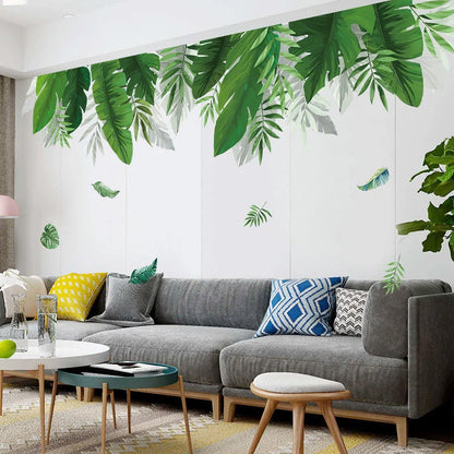 Lush green plant wall stickers in a Nordic-inspired design for home decoration