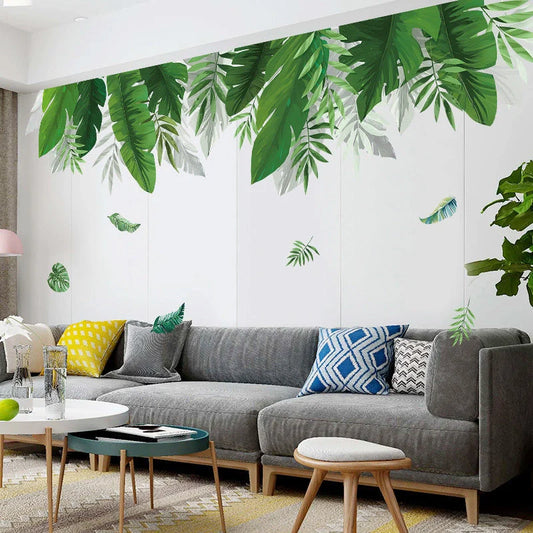Lush green plant wall stickers in a Nordic-inspired design for home decoration