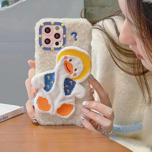 Cartoon cute question mark duck plush phone case for iPhone