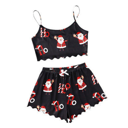 Women's Christmas-themed thin milk silk pajamas set with festive designs