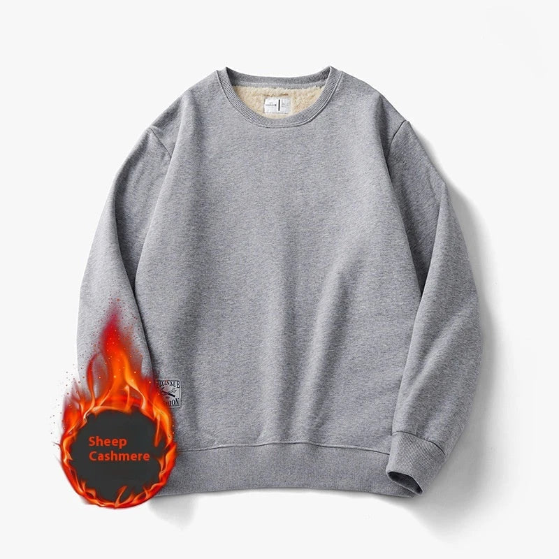 Cozy fleece pullover sweatshirt for men in a variety of colors including apricot, navy blue, red, black, light blue, burgundy, light gray, and dark gray