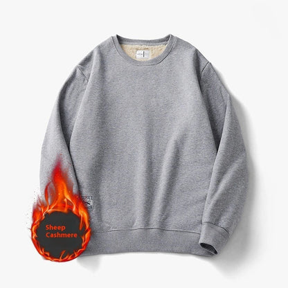 Cozy fleece pullover sweatshirt for men in a variety of colors including apricot, navy blue, red, black, light blue, burgundy, light gray, and dark gray