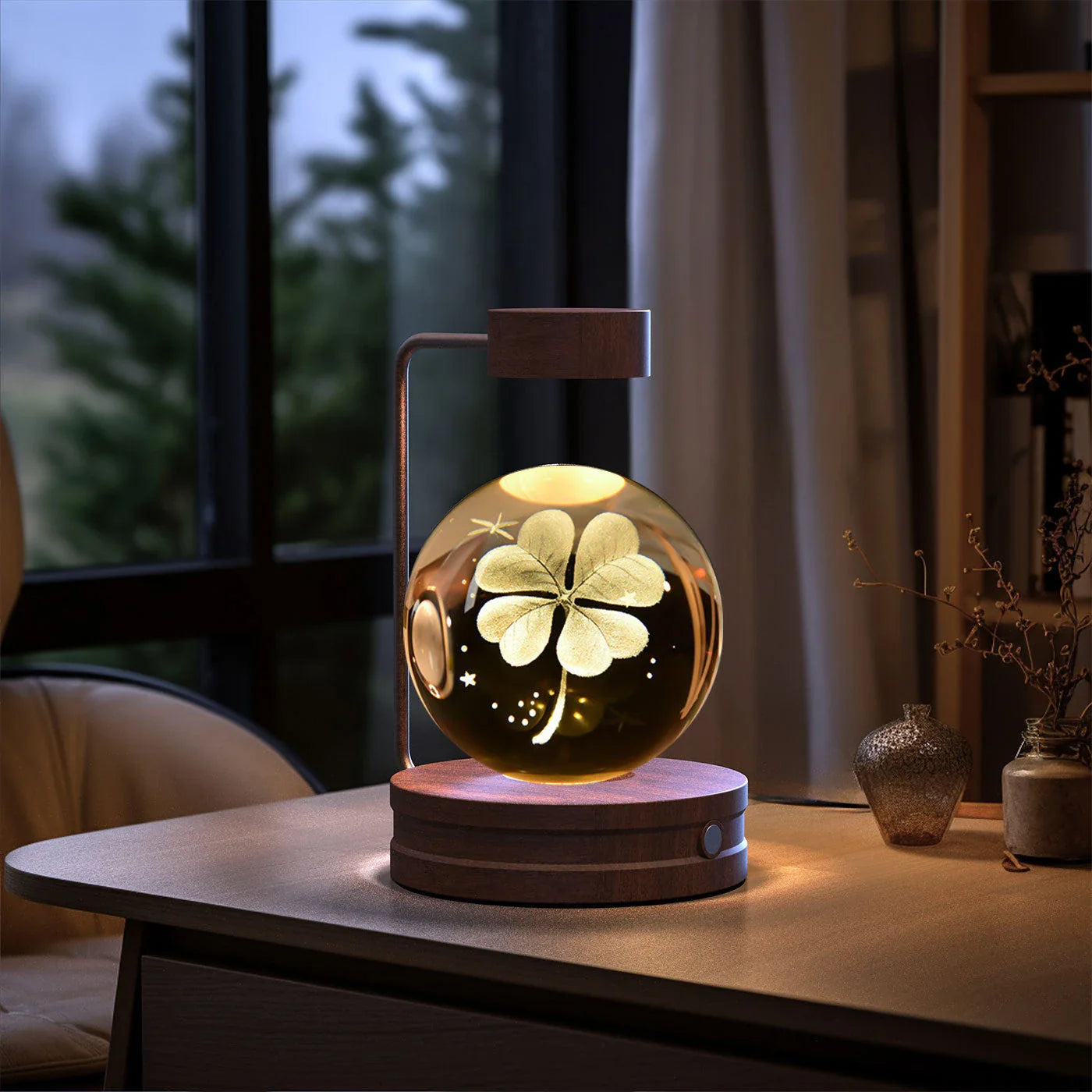 Enchanting crystal ball night light with cosmic designs, creating a warm and soothing ambiance in any room.