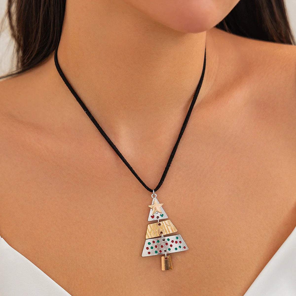 Christmas Tree Necklace and Earrings Set with unique star design