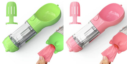 Versatile 3-in-1 Pet Water Bottle with Feeding Bowl and Waste Bag Storage