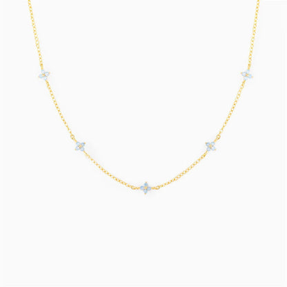 Elegant floral statement necklace in various color options, including golden blue, silver blue, golden green, and silver green, with an adjustable chain and high-quality construction.