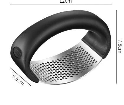 Stainless steel garlic press with ergonomic handle for easy mashing