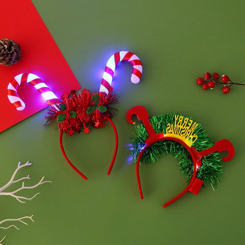 Glowing Christmas hair band with flashing deer horn and snowflake designs