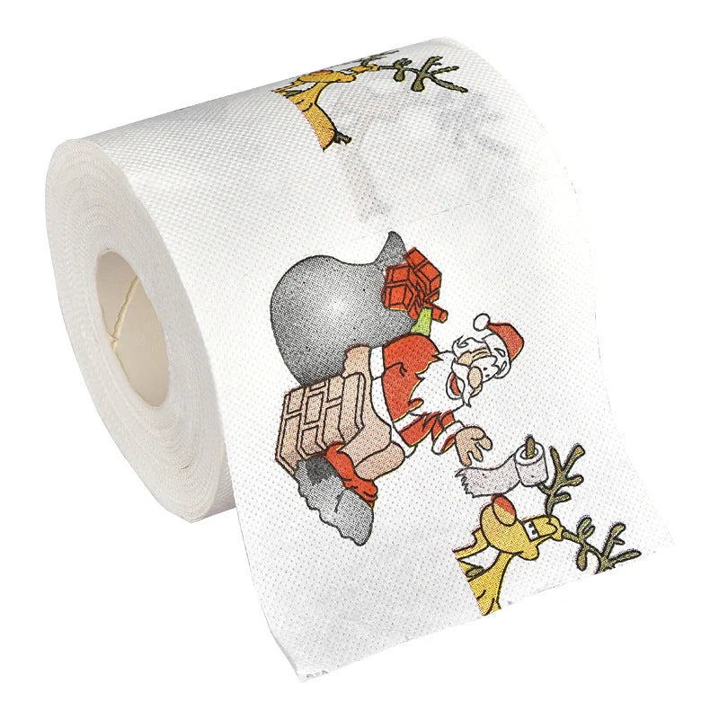 Christmas themed toilet roll with Santa Claus and holiday designs
