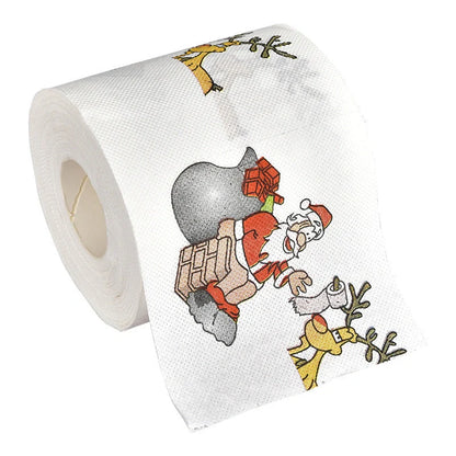 Christmas themed toilet roll with Santa Claus and holiday designs