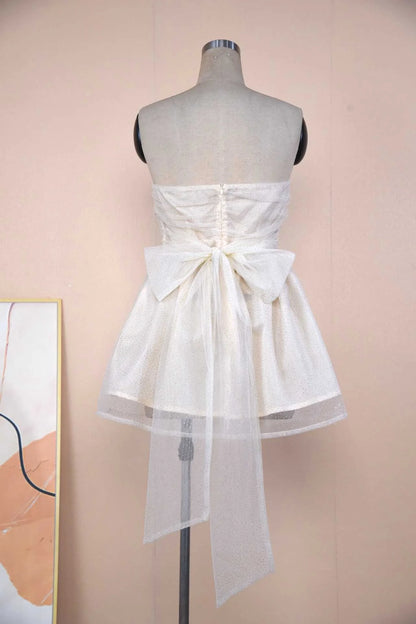 Elegant tube top lace dress with back bow-knot for summer fashion
