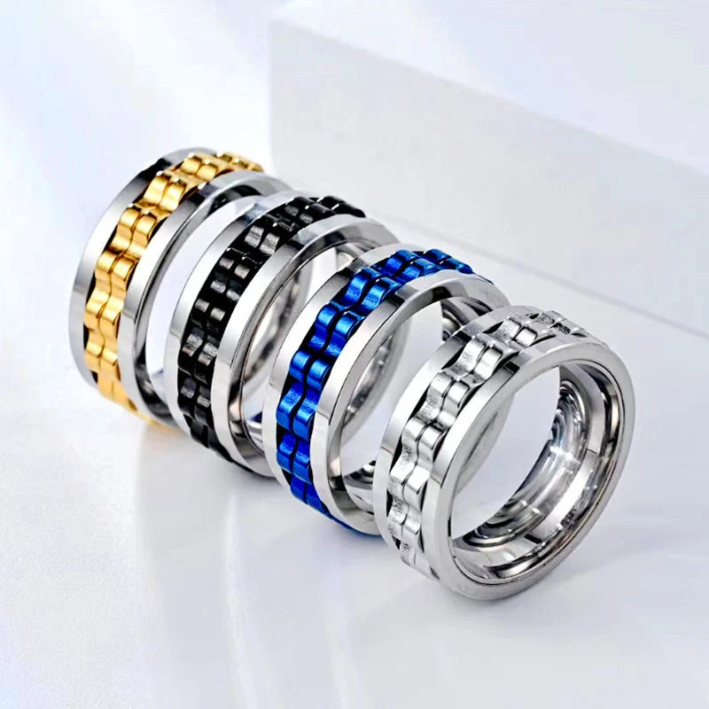 Titanium steel spinner ring with rotating gear design for anxiety relief