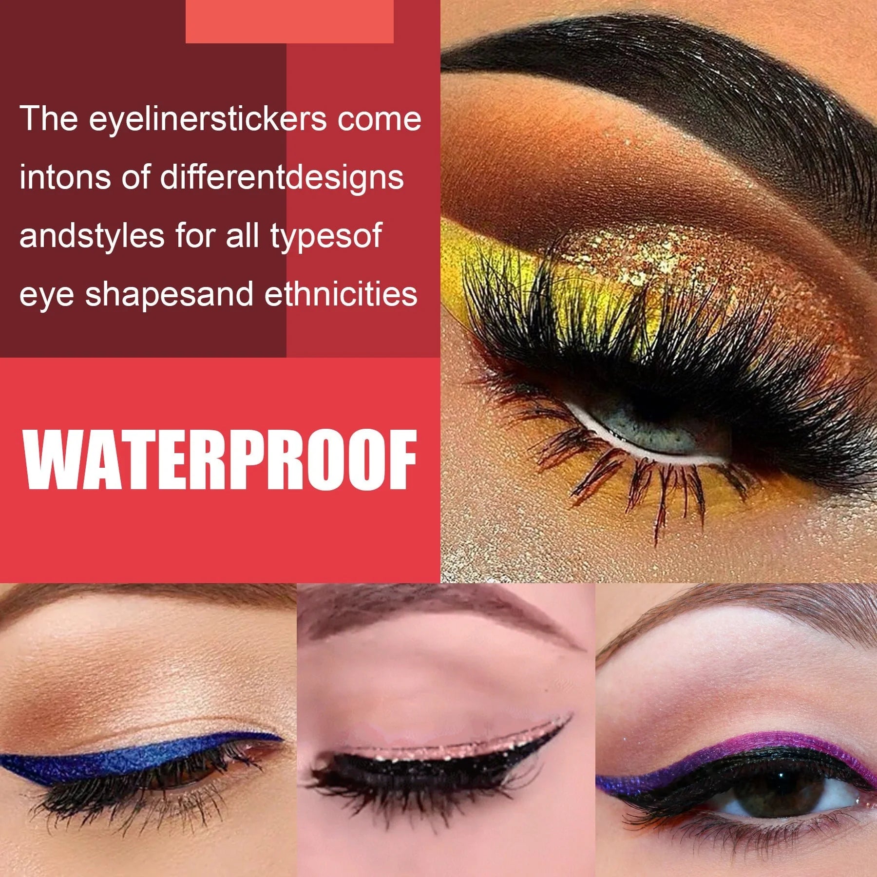 Glitter eyeliner stick and false eyelash set in various colours for eye makeup enhancement