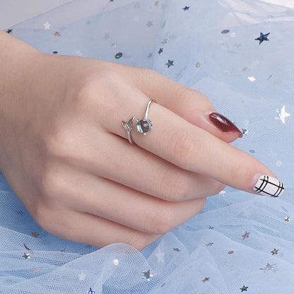 Silver Plated Adjustable Mermaid Tail Ring with inlaid zircon stones