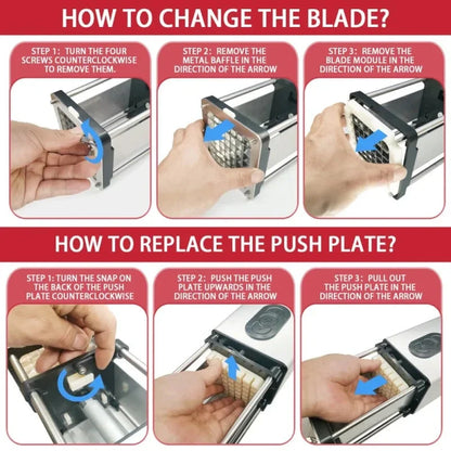 Electric French Fry Cutter with stainless steel blades, perfect for slicing and dicing vegetables in commercial and home kitchens