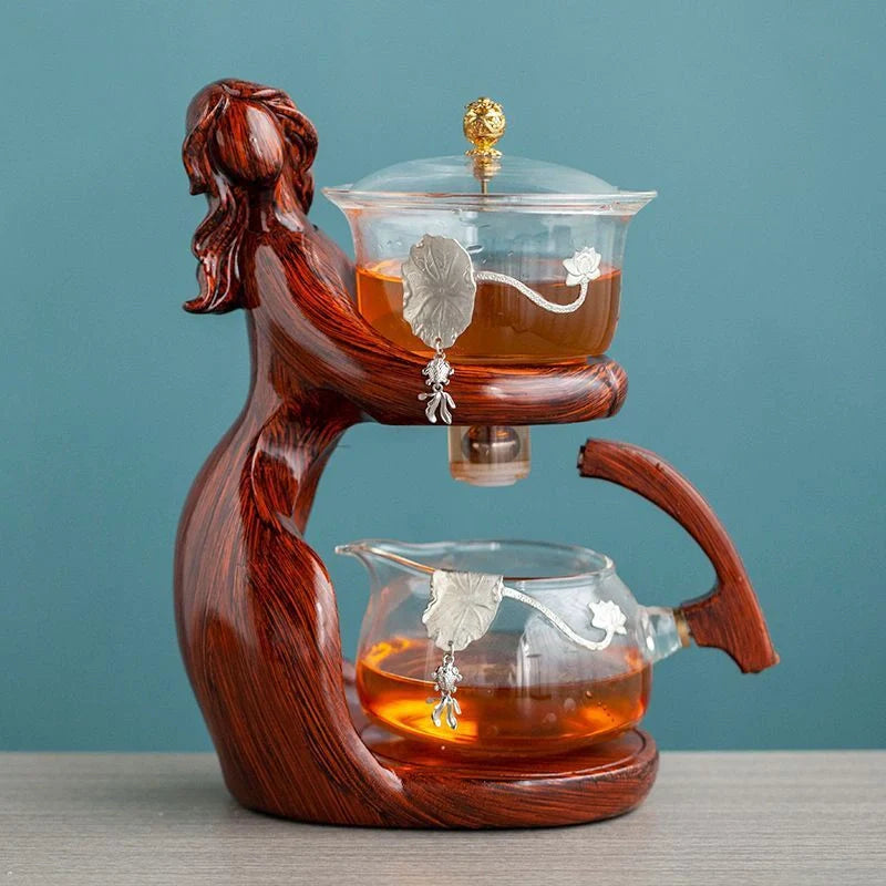 Maid Semi-automatic Tea Set with heat-resistant glass and stainless steel filters