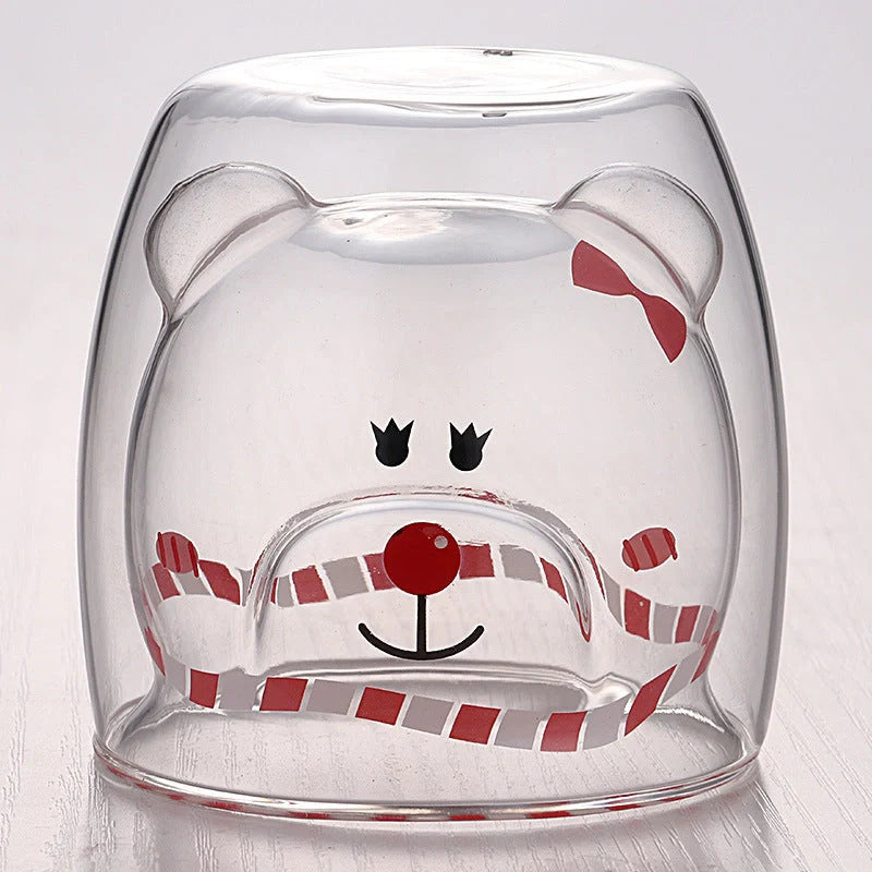 3D double-layer panda cup with skull design and festive inner Christmas tree