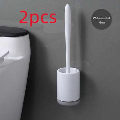 High-quality toilet brush with soft, decontaminated TPR bristles, ergonomic handle, and versatile floor-standing or wall-mounted design.