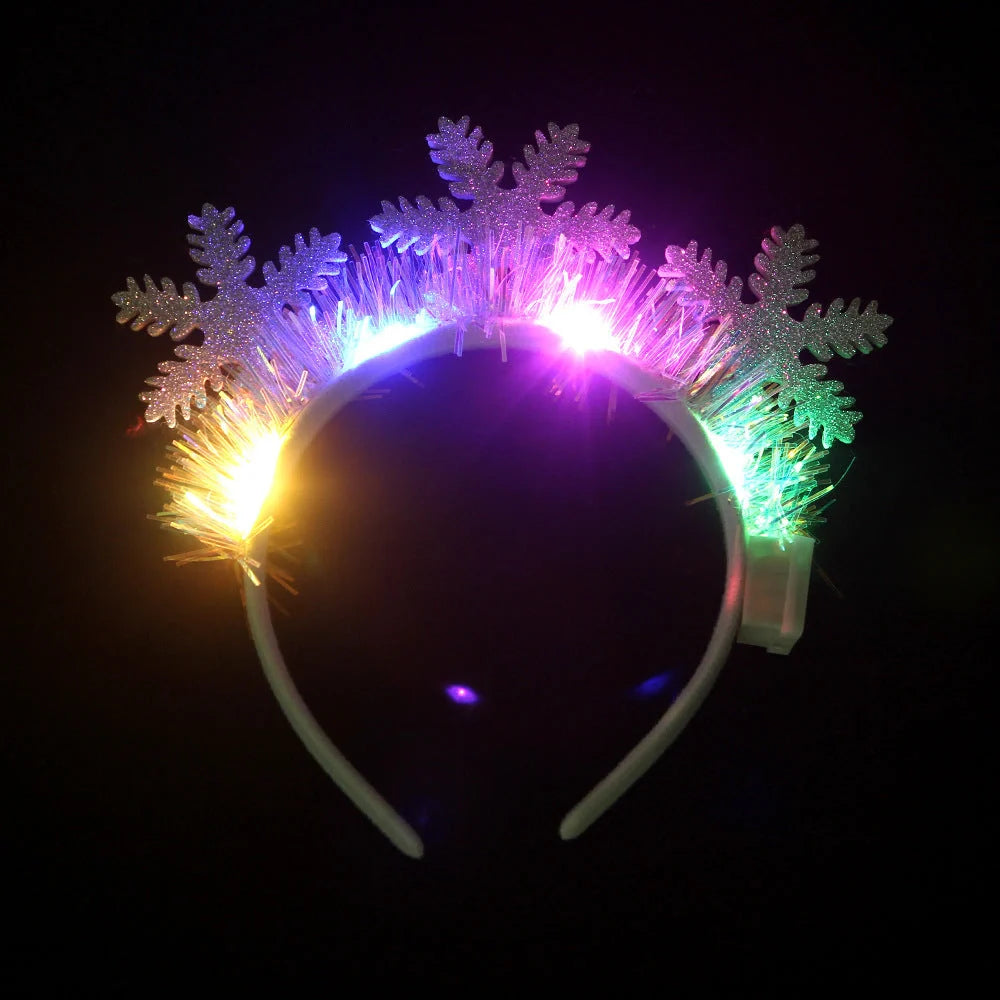 Glowing Christmas hair band with flashing deer horn and snowflake designs