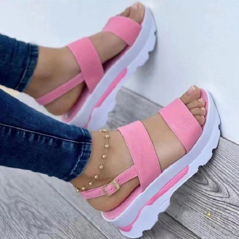 Women's casual buckle platform sandals in PU with fish mouth design