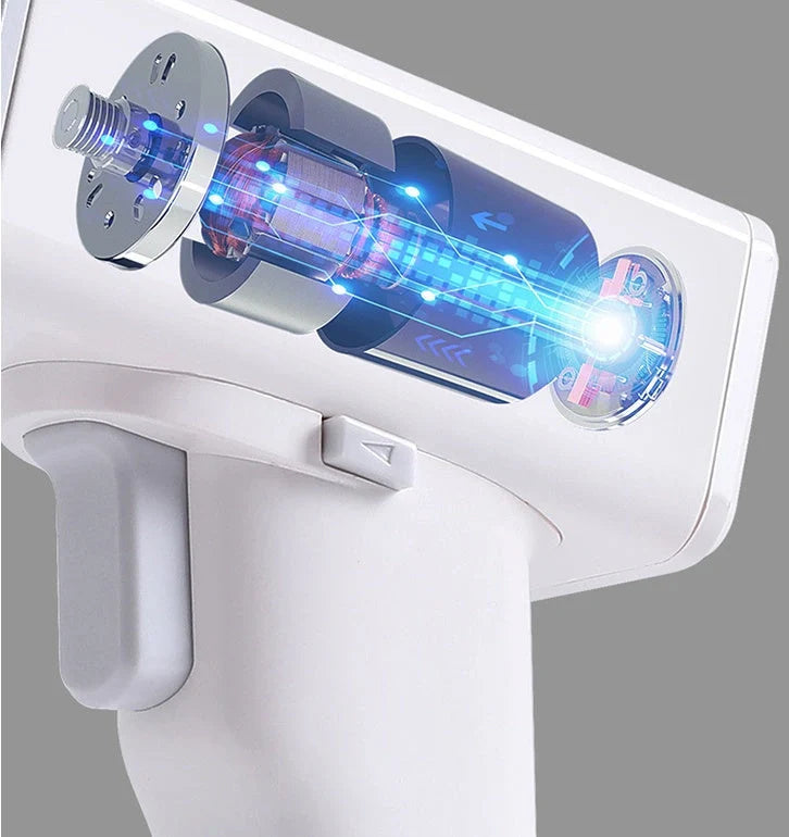 Compact white electric screwdriver with LED light and USB charging