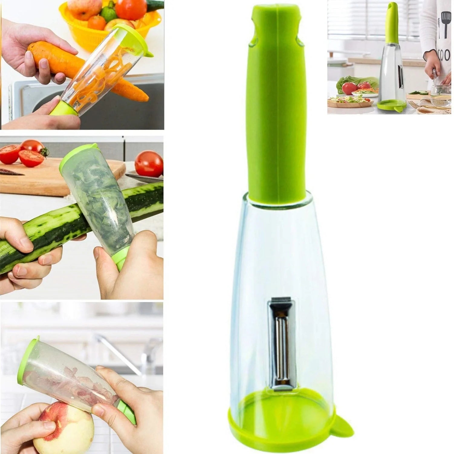 Stainless steel peeler with built-in rubbish bin for clean kitchen peeling