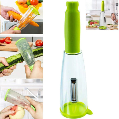 Stainless steel peeler with built-in rubbish bin for clean kitchen peeling