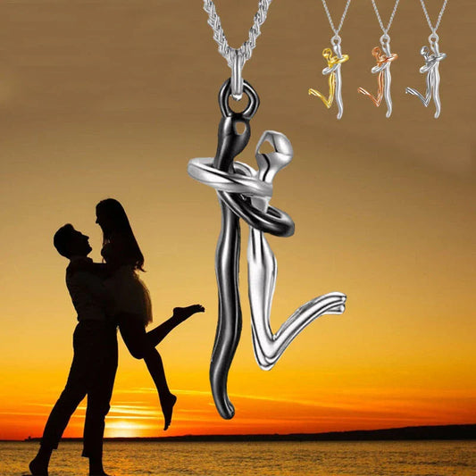 Elegant 18K plated copper pendant necklace featuring a unique 'hug' design, perfect for couples and special occasions.