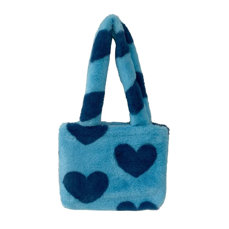 Women's Fashion Love Heart Furry Fluffy Underarm Bag in various colours