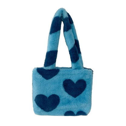 Women's Fashion Love Heart Furry Fluffy Underarm Bag in various colours
