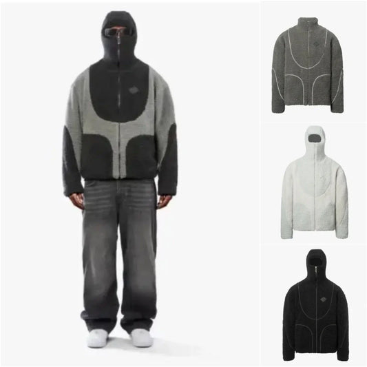 Men's stylish hooded zipper jacket with premium patchwork design in various colors