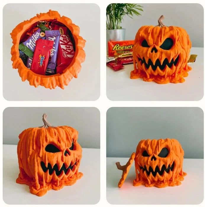 Melting Halloween pumpkin candy bowl with lid, reusable candy dish for spooky food display