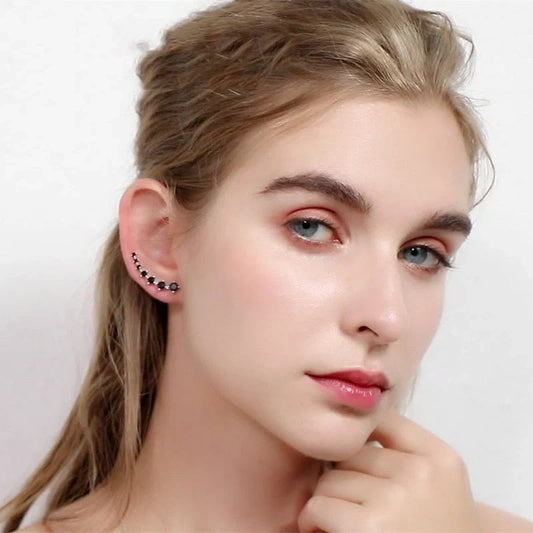 Elegant black zircon round drop earrings for women, perfect for any occasion.
