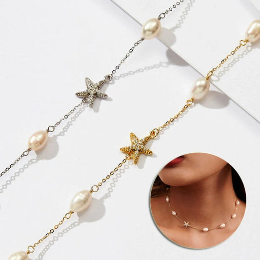 Sterling Silver Starfish Pearl Necklace for Women