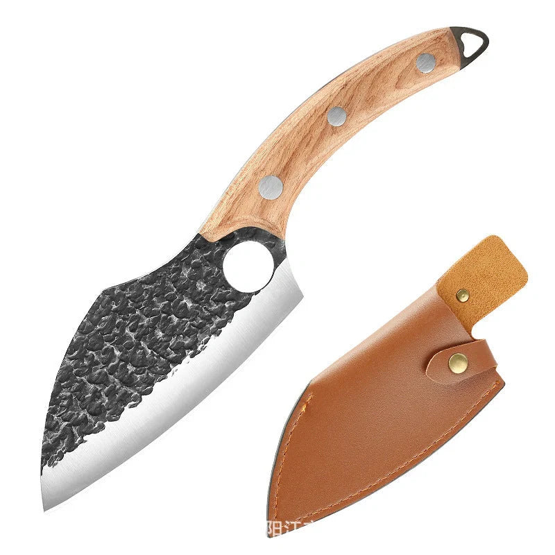 Forged High Carbon Steel Outdoor Bending Knife with PU leather cover and cowhide box