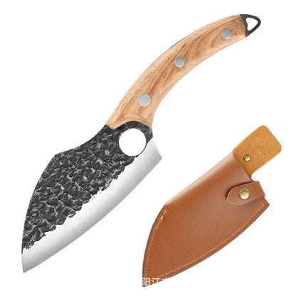 Forged High Carbon Steel Outdoor Bending Knife with PU leather cover and cowhide box