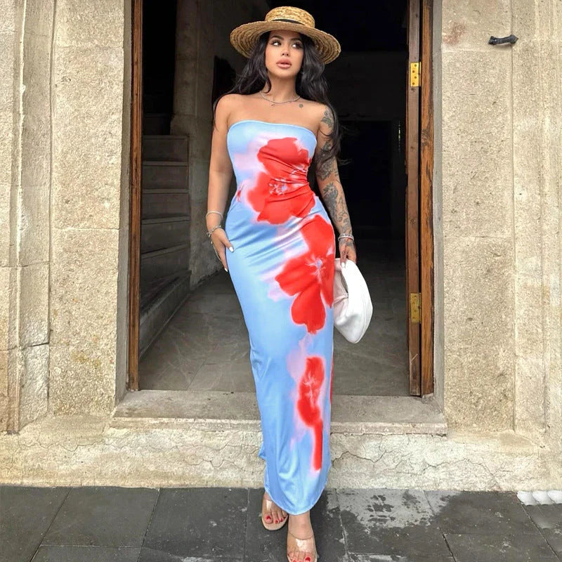 Stylish slit maxi dress in various colors, perfect for summer beach and party occasions