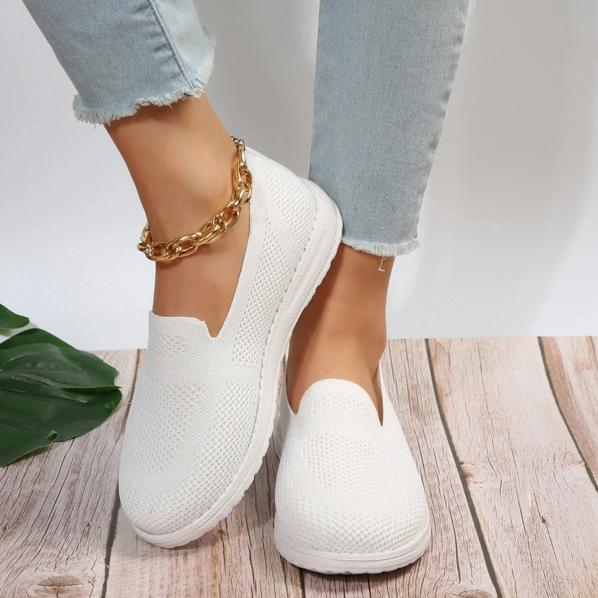 Women's breathable mesh slip-on loafers in white, beige, black, and blue