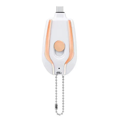 A compact, 1500mAh portable power bank with a keychain design, featuring a waterproof and durable construction for on-the-go charging of smartphones, tablets, and other USB-powered devices.