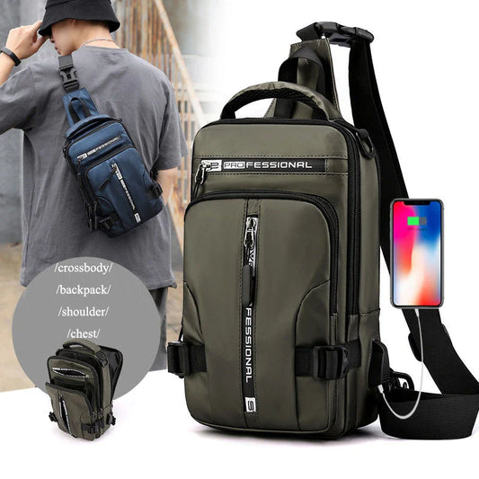 Versatile crossbody bag with multiple pockets and compartments, made of durable nylon for the modern, on-the-go gentleman