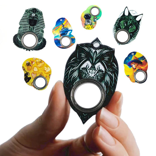 Customizable fidget spinner keychain in various vibrant designs to relieve stress, improve focus, and reduce anxiety