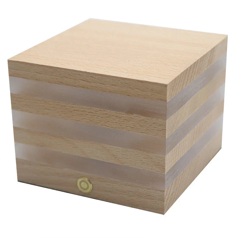 Cozy wooden LED night light with a warm, soothing glow in a Nordic-inspired design