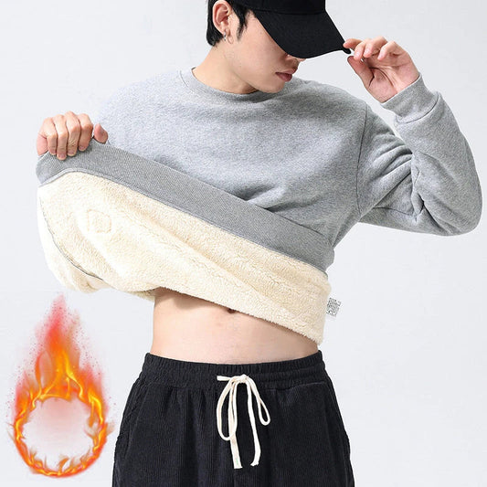 Cozy fleece pullover sweatshirt for men in a variety of colors including apricot, navy blue, red, black, light blue, burgundy, light gray, and dark gray
