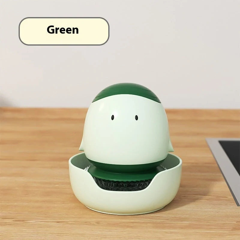 Automatic liquid filling dishwashing brush with cute chicken design and replaceable head